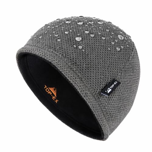 TOP-EX DryKnit Waterproof Mens Winter Beanie Hat Wool Skull Cap Warm Knit Fleece Lined Reversible Windproof Hat for Outdoor Ski Snow Hiking Camping Running Large Head Friendly Grey XL/XXL