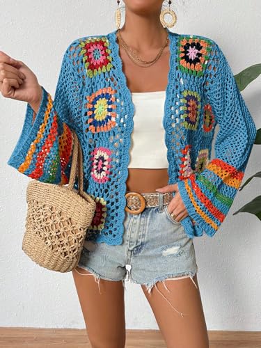 Image of SHENHE Women's Floral Crochet Cardigan Hollow Out Open Front Long Sleeve Cardigan Sweater