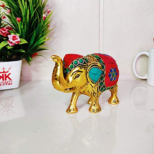 Image of KridayKraft Metal Elephant Medium Size with Stone Work for Showpiece Enhance Your Home,Office & Table and Gift for Have House Warming Anniversaries, Birthday..