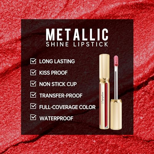 Image of Dark Red Lipsticks for Women Metallic Glitter Long Lasting Lipstick