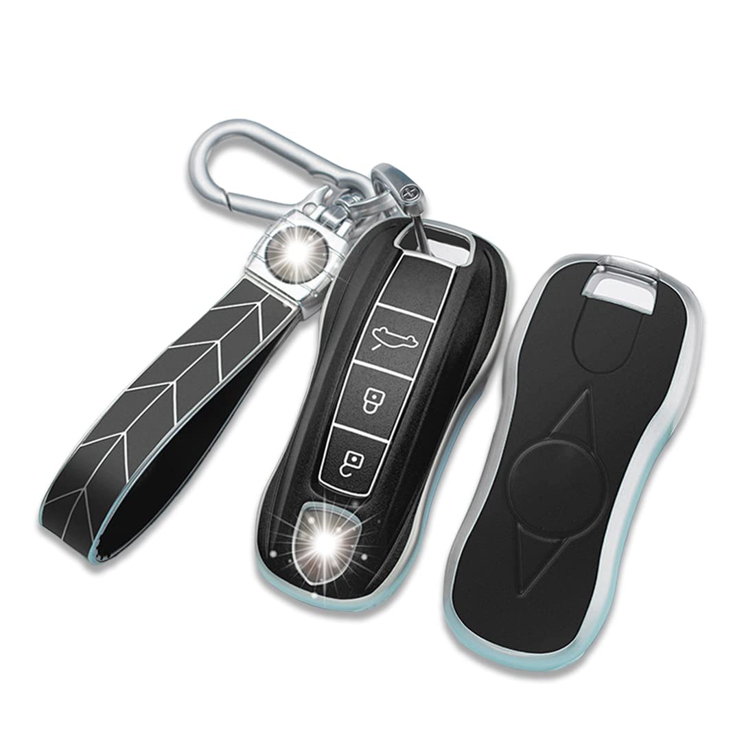 JanneChou Premium Soft TPU Key Fob Cover Fit for Porsche Panamera Cayenne Macan 918 3 Buttons 2020-2021 Case Protector Shell