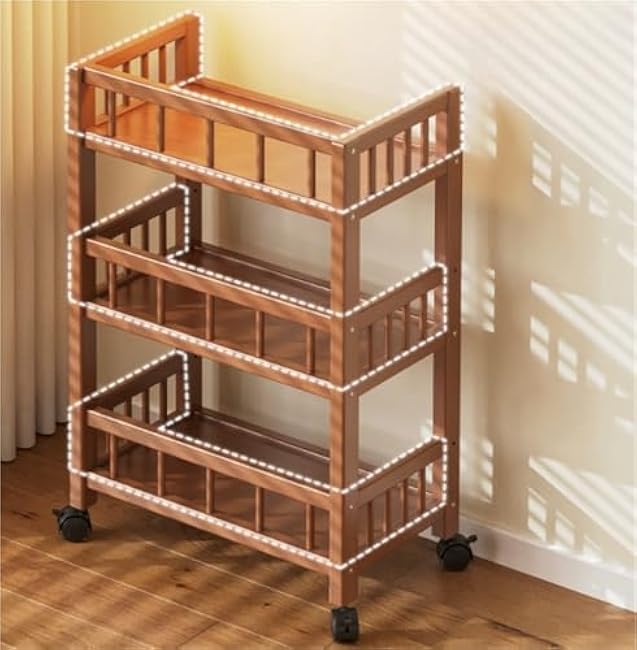 3 Tier Rolling Cart on Wheels, Wood Coffee Cart, Storage Islands for Kitchen Room, Living & Bedroom(11.8 * 13.8 * 32.3in,A)-WWuobLPJ