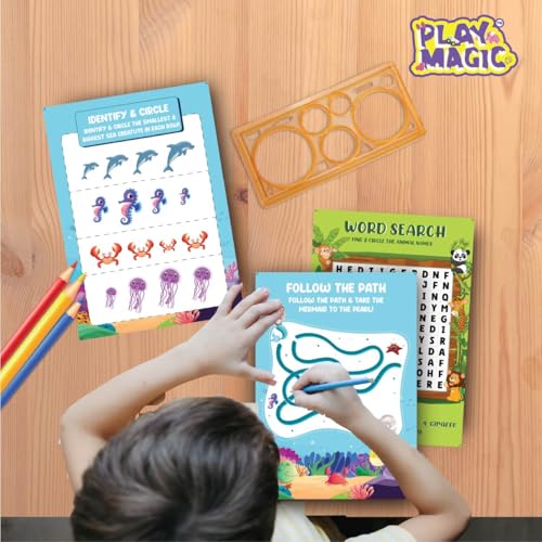 Image of PlayMagic BrainActiv Kaleidoscope Making DIY Kit for Kids 3+|Magical Pattern Creation Kit|2 Kaleidoscopes, Scratch Sheets, 8 Activity Sheets|Educational Birthday Gift for Kids-Sea & Animal Adventure