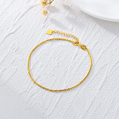 MRENITE Solid 18k Gold/Plated Gold 1mm/2mm/3mm Gypsophila Bracelet Anklet Diamond Cut Spring Clasp for Mother Women Mens Adjustable Size 4-12.5 Inch3