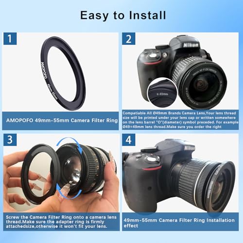 Image of 49mm to 55mm Step-Up Ring Filter adapter /49mm to 55mm Camera Filter Ring ;Compatible All Brands 49 mm Lens and 55 mm UV,ND,CPL,Metal Step Up Ring