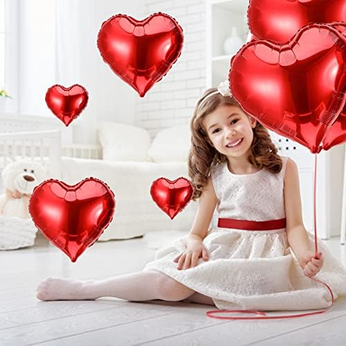 AOLOA Red Heart Foil Balloon - 45 Packs Red Heart Balloons 18" 10" 5" Red Heart Shaped Helium Foil Balloons Mylar Balloons with Ribbon for Valentines Day, Wedding, Engagement, Birthday Decoration