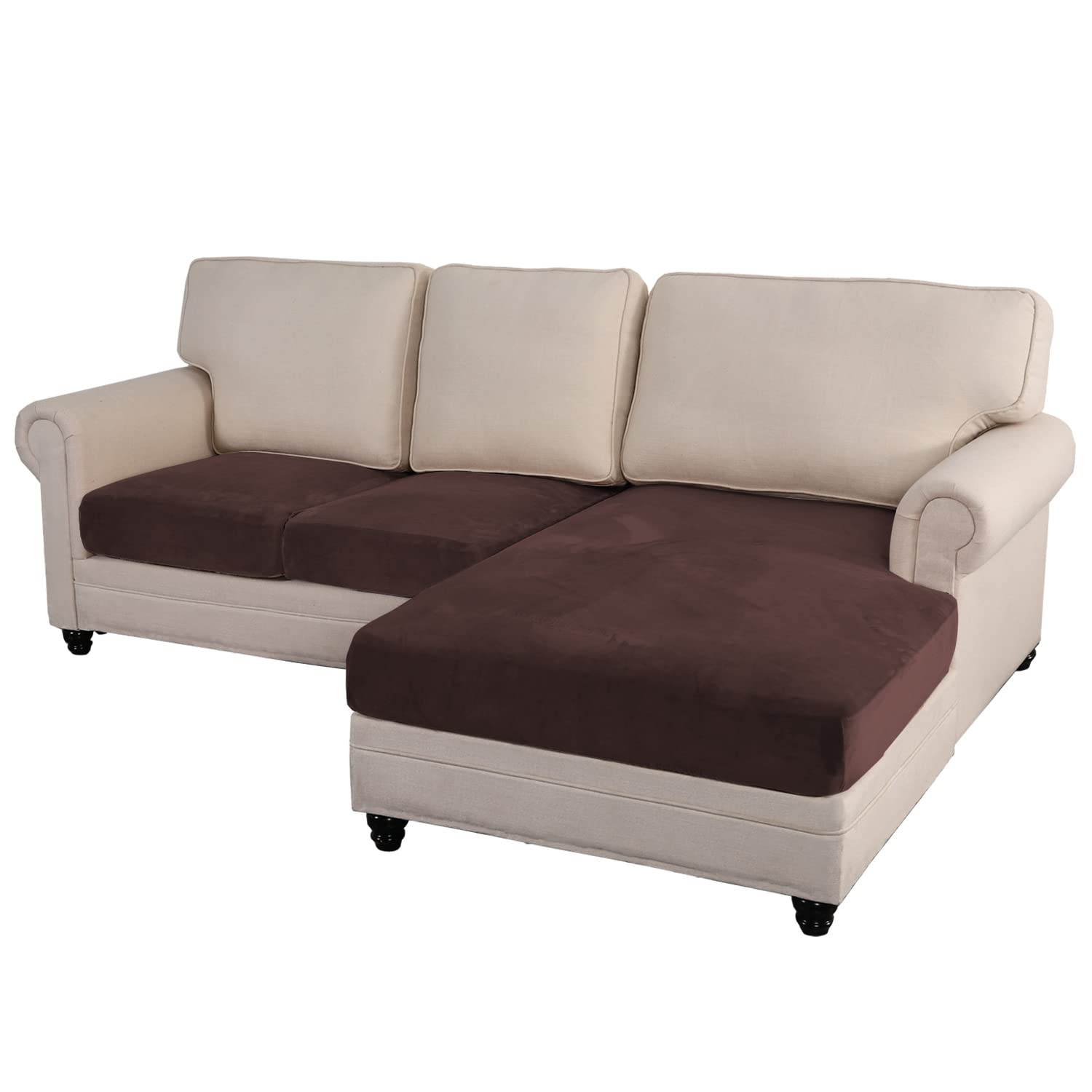 Mingfuxin Sectional Couch Covers 3 Pieces Velvet Sofa Seat Cushion Covers L Shape Separate Cushion Couch Chaise Cover Elastic Furniture Protector for Both Left/Right Sectional Sofa Couch