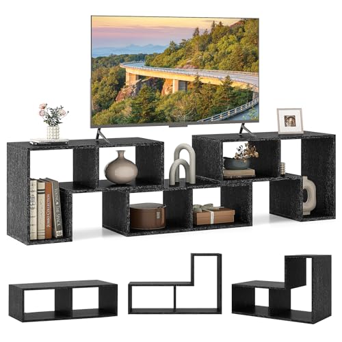 Image of Giantex Free-Combination TV Stand for Bedroom - Entertainment Center for 50 55 60 65 Inch TV, 3-Piece Media Console Table with Storage Cubes, Deformable Open Storage Bookcase Shelf (Black Wood Grain)