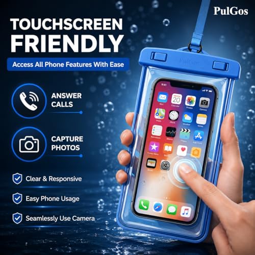 Image of PulGos Pack of 2 Waterproof Phone Pouch (Blue) | IPX8 Transparent Mobile Pouch with Lanyard | Secure Lock Clear Phone Cover for 𝐢𝐏𝐡𝐨𝐧𝐞 & 𝐀𝐧𝐝𝐫𝐨𝐢𝐝 | Swimming, Beach,Travel & Water Sports