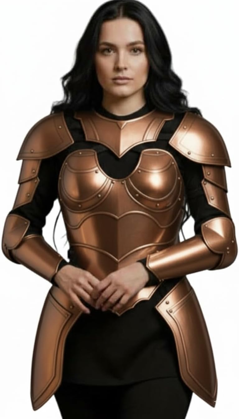 Medieval Armor Lady Knight Armor Suit-Female Cuirass, Pauldron Set with Gorget & Tasset Belt Perfect for LARP, Reenactment, Cosplay Event's & Halloween & Theme Party Costume Copper