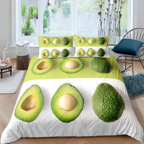 Lindo juego de funda de edredón de aguacate con dibujos animados de frutas tropicales para niños y niñas, funda de edredón de aguacate fresco, funda de edredón de aguacate, colección de 3 piezas, Sup