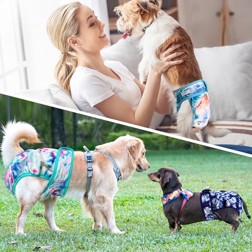 Image of Langsprit Washable Female Dog Diapers (3 Pack) - No Leak Reusable Diapers for Doggy Female in Period - Highly Absorbent Dog Heat Panties with Adjustable Snaps Colourful S Size