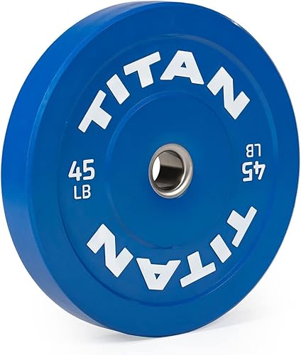 Titan Fitness Placa olímpica económica de color de 45 libras, se vende individualmente, goma con inserto de acero, levantamiento de pesas y