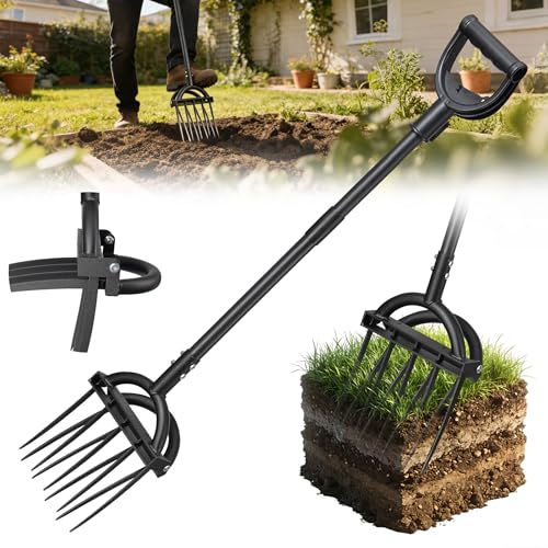 TAILERNRUYE Broad Fork Garden Tool Heavy Duty 5+4 Sharp Tines BroadFork Hand Tiller Garden Pitchfork with Ergonomic Handles for Spading Digging Fork Gardening Cultivating Composting and Loosening