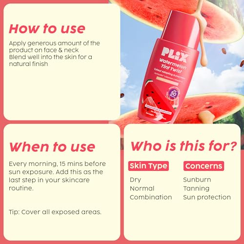 Image of PLIX THE PLANT FIX Watermelon Tint Twist Colour Adapting Sunscreen SPF 50++++ With New Age UV-Filters | In Vivo Tested | Broad Spectrum Protection | Lightweight, Non-sticky | Provides Sheer Coverage