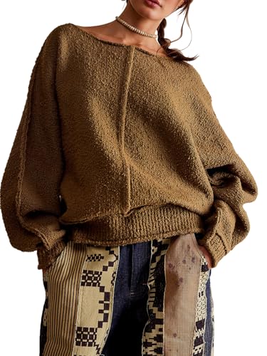 Womens Oversized Sweaters Casual Textured Fuzzy Sweater Crewneck Ribbed Knit Long Sleeve Fall Loose Pullover