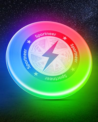 Sportneer Flying Disc, Glow in The Dark LED Flying Disc, Rechargeable LED Flying Disc, Colorful Light Up Flying Disc for Men/Teens Birthday and Camping Gifts, 175G