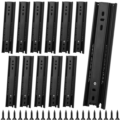 SENJEOK 6 Pair 8 Inch Black Drawer Slides, Ball Bearing Glides with Mounting Screws, Steel Runner Rails for Cabinet