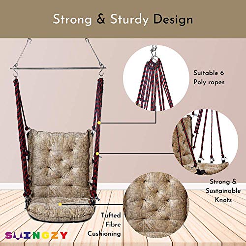 Image of SWINGZY Cotton Make In India, Single Seater Soft Leather Velvet Hanging Swing For Adults,Swing For Indoor /Outdoor, Home, Balcony & Garden, 200 Kgs Weight Capacity (Beige,Free Hanging Accessories)