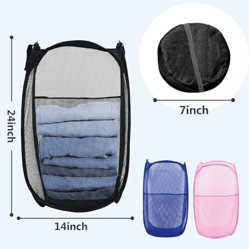 Image of Pop Up Laundry Hamper, Mesh Laundry Basket Collapsible, Foldable Hamper for Travel and Storage, 3 Pack (Black+Pink+Blue)