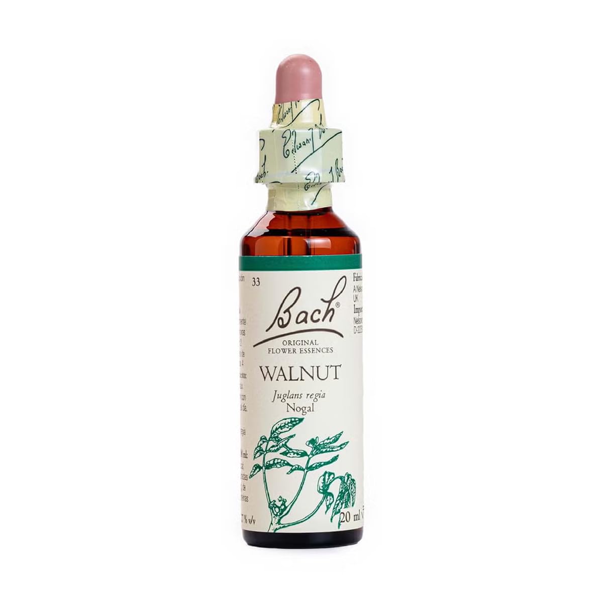 Bach - Flor de Bach Walnut, Complemento Alimenticio, con Extracto de Flores de Nogal, Uva de Alc 27% Vol, Ayuda a Gestionar las Emociones Cuando Se Quiere Adaptarte a los Cambios - 20 ml