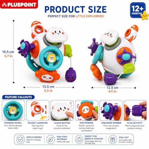 Image of PLUSPOINT Activity Busy Cube for Toddlers | Sensory Learning Toy for 18 Months+ Babies | Travel Plane & Car Activities | Educational Montessori Toy for Boys & Girls Age 2-3 Years | Birthday Gift