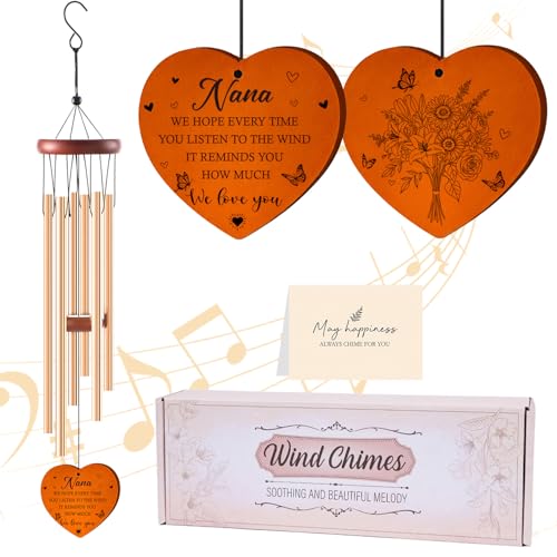 Nonna Gifts for Mother's Day Birthday Christmas Thanksgiving from Grandkids Grandchildren, Nonna Garden Gifts for Grandma, 26Inch Wind Chimes for Outside with S Hook Greeting Card