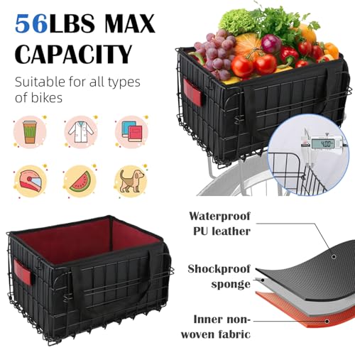 Bike Basket Rear, Folding Bicycle Basket with Removable