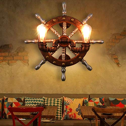 Aplique de pared con remos decorativos de madera e iluminación de hierro 3