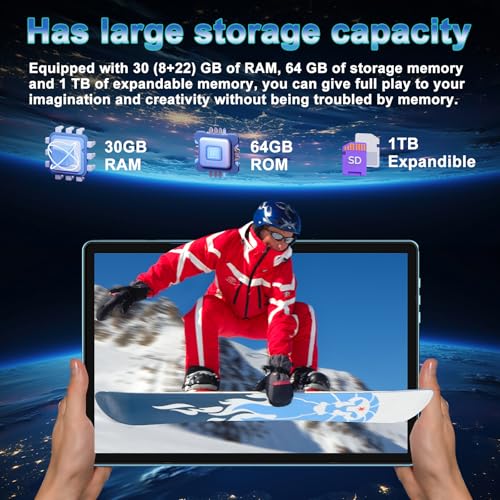 Image of DMOAO Tablet, 2026 Android 15 Tablet with Gemini AI, 10.1 Inch FHD Display, 30GB RAM 64GB ROM /1TB TF, 6000mAh Battery, Octa-Core 2.0GHz, Widevine L1, 2 in 1 Tablets with Keyboard Mouse(Blue)