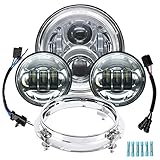 VZ4X4 7 inch LED Headlight Fog Passing Lights DOT Kit Ring Motorcycle for Harley Davidson Touring Road King Ultra Classic Electra Street Glide Tri Cvo Heritage Fatboy Softail Slim Deluxe Chrome