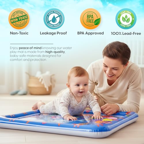Image of Tummy Time Water Play Mat for Babies Infant Sensory Activity Toy Baby Play pad for Newborn Development Inflatable Floor Toy for 3 to 24 Months, stimulation growth, strengthen baby muscles