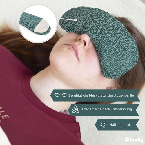 Bodhi Weiches Augenkissen aus Baumwolle | Füllung aus Bio-Leinsamen & Bio-Lavendel | Vegan | Augenmaske für Yoga, Entspannung & Meditation | Bloom, Jungle Green