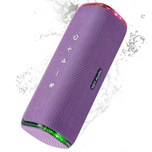 Portable Bluetooth Speaker, IPX7 Waterproof Wireless Outdoor Speaker, Interactive Tap-to-Play Fun, 25H Playtime, Bass Boosted, LED Lights, TWS Pairing for Beach, Pool, Shower, Gift, Purple