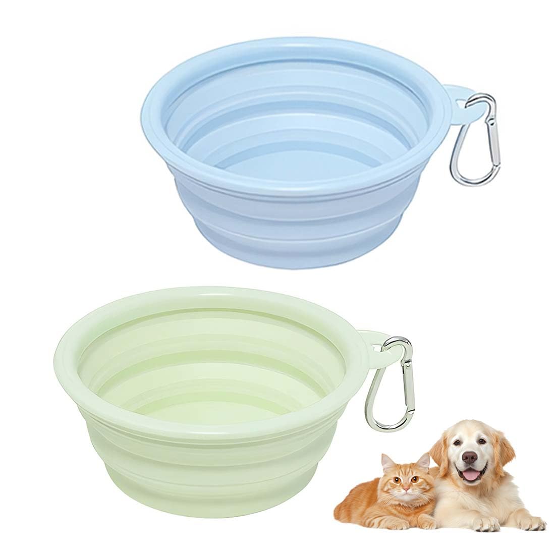 Cubo Plegable Para Mascotas, 2 Unidades, 350 Ml, Silicona Sin Bpa, Colores Gris Azul Y Verde, Viaje Portátil, Lavavajillas