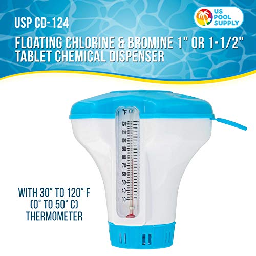 U.S. Pool Supply Spa, Hot Tub, Small Pool, 4-1/2" Diameter Floating Chlorine & Bromine Chemical Dispenser with 120° F Thermometer, Holds 1" or 1-1/2" Tablets - Adjustable Chemical Delivery - Image 3