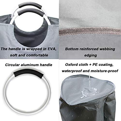 Large Laundry Basket Oxford Cloth Storage Bag Collapsible Fabric Laundry Hamper Foldable Clothes Bag Folding Washing Bin (Deep Grey) - Thumbnail 5