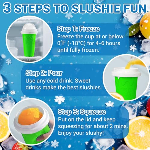Image of FANS-ONE Slushie Cup, DIY Magic Slushy Maker Cup, Cool Stuff Things Gadgets for Juices Milk Yogurt Ice Cream Make, Quick Frozen Slushy Cups with Lids & Straw for Boys Girls Teens Kids, Green
