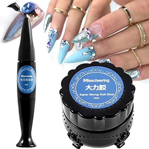2Pcs Nail Rhinestone Glue Gel,Clear Nail Glue Precision Pen Super Strong Adhesive Nail Art Glue Gel For Nail Glitter Nail Gems Nail Jewels Nail Crystals Nail Beads Nail Diamonds 3D Nail Charm Sequins #TOP22