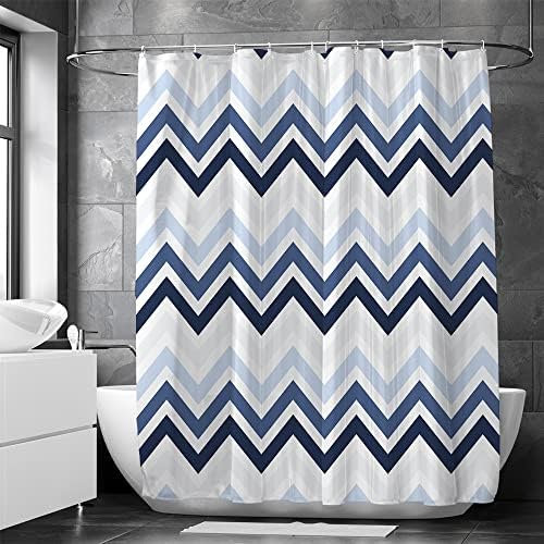 ArrmeHodec Geometric Striped Shower Curtain Farmhouse Style Chevron Ombre Blue Shower Curtain Set for Bathroom 72x72 inches Fabric Waterproof Shower Curtains with Hooks