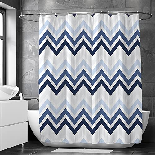 Arrmehodec Geometric Striped Shower Curtain Farmhouse Style Chevron Ombre Blue Shower Curtain Set For Bathroom 72X72 Inches Fabric Waterproof Shower Curtains With Hooks #TOP2