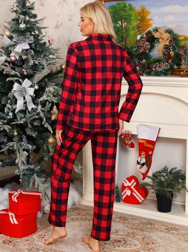 Image of SWOMOG Womens Pajamas Set Long Sleeve Sleepwear Button Down Nightwear Soft Cotton Pj Lounge Sets