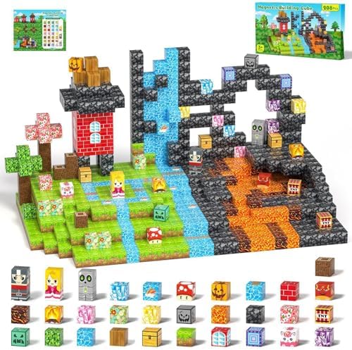MEESHEEP Magnetische Bausteine, 208 Teile Magnetbausteine Jungen Mädchen | Magnetspielzeug, Magnetisches Bausteine Blöcke für Kinder ab 3 4 5 6 7, Magnetspiel Kinderspielzeug für J