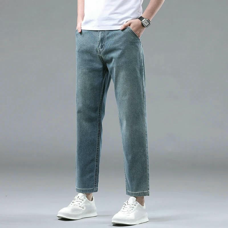 Men’s Loose Fit Straight Leg Jeans Classic Mid Wash Denim Pants Casual Everyday Summer Cotton Ankle-Length Trousers3