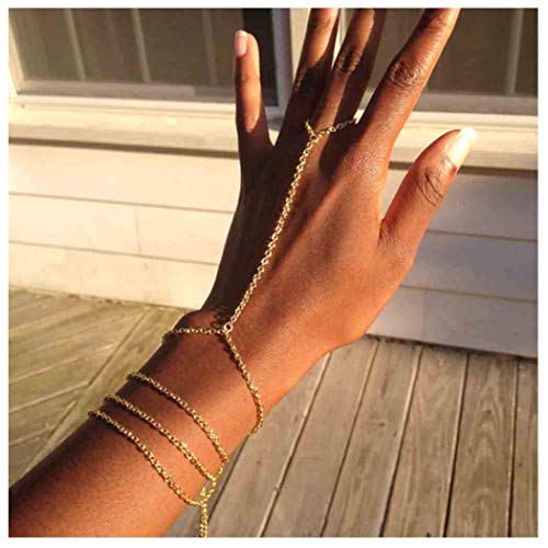 Olbye Finger Ring Bracelet Gold Slave Bracelet Hand Chain Dainty Finger Wrist Bracelet Everyday Jewelry for Women and Teen Girls