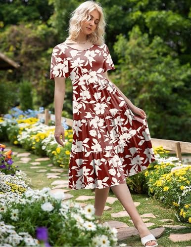 Image of Zeagoo Women's Summer Dress Midi Floral Flutter Short Sleeve Casual Dresses with Pockets Tiered Flowy Boho Beach Dress
