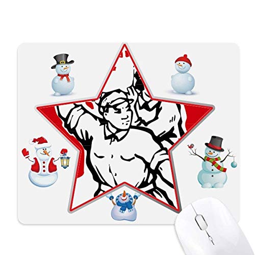 Tapis de souris rouge style soviétique bonhomme de neige étoile tapis de bureau textile