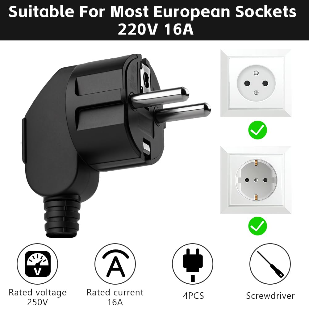 AXFEE Clavija Enchufe Macho, 4 Piezas 250V 16A Enchufe Macho, Enchufe de Seguridad Exterior 16A 250V Encufe, con Destornillador, para Uso en Interiores y Exteriores, Negro