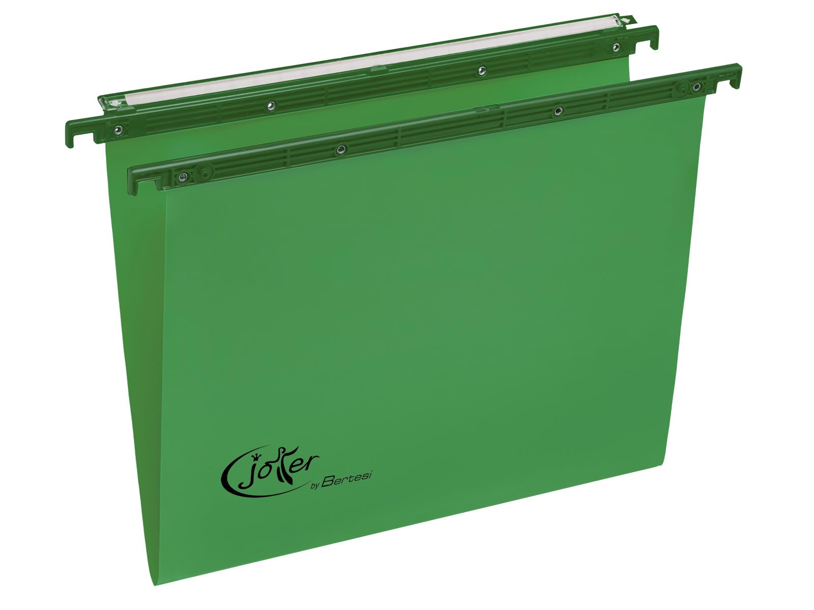 Joker® by Bertesi, Lotto di 25 Cartelle Sospese Top di gamma per Cassetti, in Cartone 270 gr/mq, Portaetichette Lenticolare già Montato, Interasse 39 cm, Fondo a V, Verde, Cod. 400/395 Link -A6