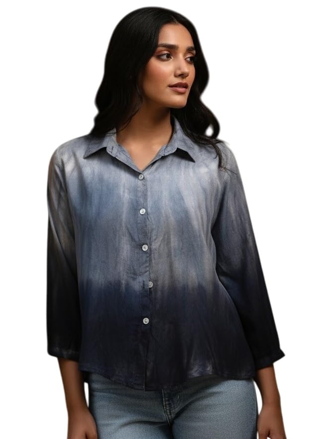 Image of Maaesa Women Handcrafted Tie & Dye Rayon Shirt | Casual & Office Wear | Relaxed Fit | Long Sleeve | Breathable & Lightweight Fabric